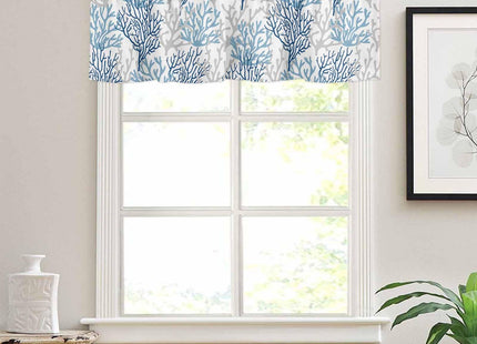 Wowouhiya Navy Blue Coral Coastal Kitchen Curtains Set Small Half Curtains 24 Inches Length, Summer Beach Seaside Nautical Rod Pocket Window Treatment Bedroom Tiers and Valance Set for Cafe Bathroom