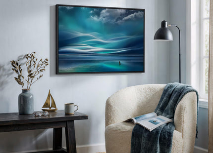Black Framed Coastal Sailboat Canvas Wall Art, Teal Ocean Landscape Prints Paintings Artwork for Walls, Nautical Wall Decor for Bedroom, Dining Room, Bathroom, Office, Kitchen, Living Room 24x36 In