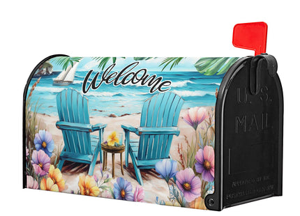 Anyako Welcome Spring Summer Sea Chair Mailbox Covers Magnetic Standard Size 18" X 21",Coastal Beach Palm Leaf Flowers Mailbox Wraps Post Letter Box Cover for Holiday Garden Yard Decor