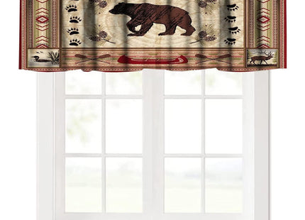 Rustic Bear Window Valance, Vintage Bear Country Style Rustic Cabin Cottage Pine Tree Windows Valance Curtain for Kitchen Bedroom Living Room Cafe Office 54x18 Inch