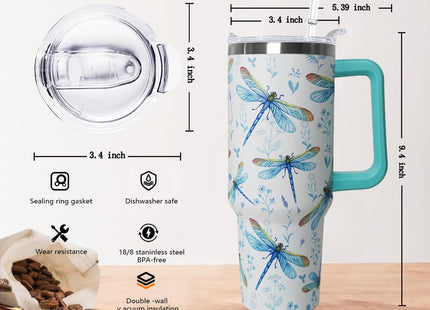 wmvhdiw 30 oz Dragonfly Stainless Steel Tumbler with lid and Straw CoffeeTravel Mug Cup Water Botter, Dragonfly Gifts for Women