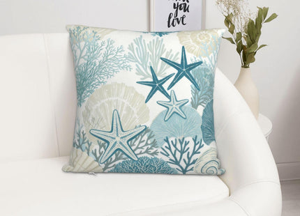 Tebjh Coastal Beach Nautical Throw Pillow Covers 16x16 Set of 2 Teal Starfish Coral Cushion Cases Home Decor