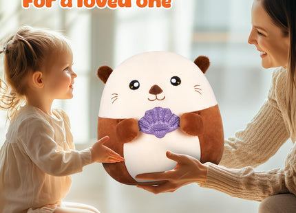 Glow Guards 12” Sea Otter Plush with Fuzzy Ears, Cute Otter Stuffed Animal, Kawaii Otter Plush Toys with Glitter Purple Seashell, Otter Toys Gift