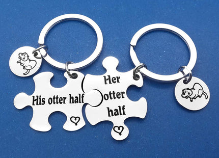 Otter Gifts Couple Puzzle Keychain Set His Otter Half Her Otter Half Keyring Lover Gift for Husband Wife Boyfriend Girlfriend Best Friend Birthday Wedding Valentines Day Anniversary Christmas Jewelry