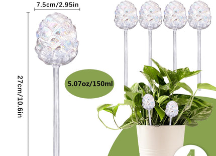 Welhammsae 4 PCS Plant Watering Globes for Indoor Plants, Pinecone Shape Self Watering Globes, Iridescent Glass Self Watering Planter Insert, Hands-Free Watering Devices for Vacation