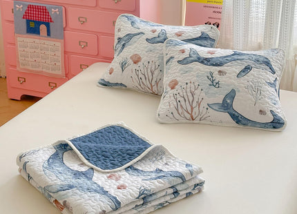 Coastal Quilt Sets Queen Size - Reversible Microfiber Blue Whale Ocean Style Quilts with 2 Shams Soft Lightweight Beach Bedding Nautical Bedspread Coverlet Summer Comforter for All Season