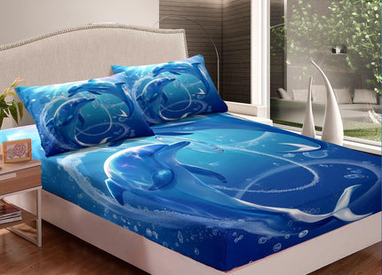 Dolphin Bed Sheets Set Twin, Underwater World Sheet Set for Kids Boys Girls, Cute Marine Life Bedding, Blue Wave Decor Sheets with Pocket, Soft Microfiber Flat Fitted Sheet Ocean Theme Room Decor