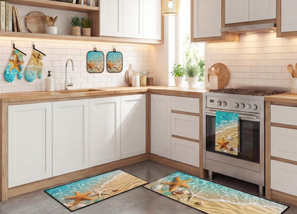 Nesphy 10 Pcs Starfish Beach Kitchen Decor and Accessories Set, 4 Kitchen Dish Towels 2 Rugs 2 Oven Mitts 2 Pot Holders, Home Decor for Cooking Baking BBQ Gifts Women Mom Housewarming
