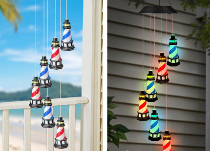 Solar Lighthouse Wind Chimes,Color Changing LED Dangler Mobiles for Outside