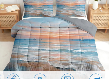 Nesker Twin Comforter Set, 2 Pieces Ocean Beach Bedding, All Season