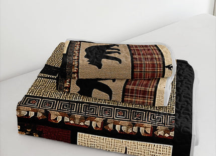 XYNHML Rustic Black Bear Quilt Bedding Queen 3Pcs Natural Forest Wild Hunt Animal Bear Canoe Bed Set Retro Tree Grid Pattern Bedspread Coverlet with 2 Pillowcases for Kid Boy Girl Teen Adult Bed Decor