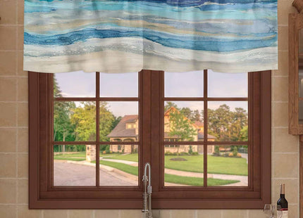 2 Pack Coastal Nautical Kitchen Valances for Windows, Ombre Navy Blue Short Valance Curtains Rod Pocket Window Treatments Modern Abstract Beach Wave Valances for Living Room 42x12 Inch, 2 Panels