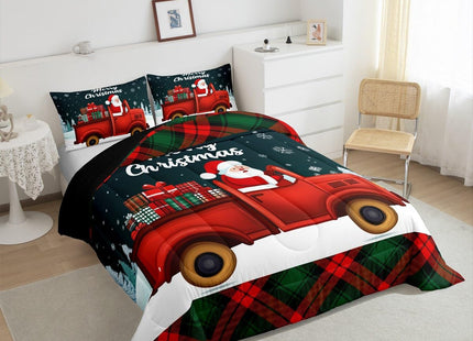 Christmas Bedding Sets Santa Claus Comforter Set Twin Red Black Green Buffalo Plaid Check Quilt Comforter Gifts For Kids Teen Adults Holiday Room Decor Xmas Pine Tree Duvet Insert 1 Pillow Case