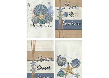 GOOZHO Coastal Beach Kitchen Towels, Home Sweet Home Seashell Starfish Beach Hand Towels for Bathroom, Housewarming Gifts Dish Tea Towels for Kitchen, Coastal Bathroom Decor, 16x24 Inch Set of 4