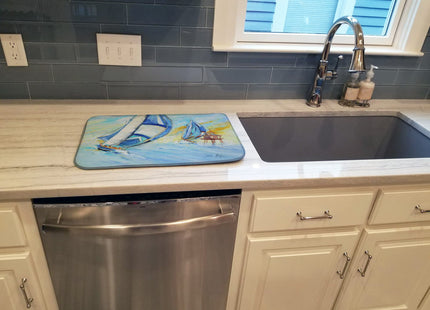 Caroline's Treasures JMK1005DDM Sailboats and Middle Bay Lighthouse Dish Drying Mat Absorbent Dish Drying Mat Pad for Kitchen Counter Dish Drainer Mat for Countertop, 14 x 21", Multicolor