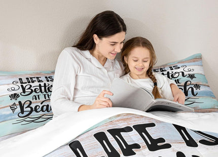 Summer Beach Comforter Set Twin Size,Starfish Shell Hawaiian View Bedding Set 2pcs for Kids Boys Girls Adults,Old Wooden Plank Rustic Farmhouse Down Comforter,Teal Retro Duvet Insert,1 Pillowcase