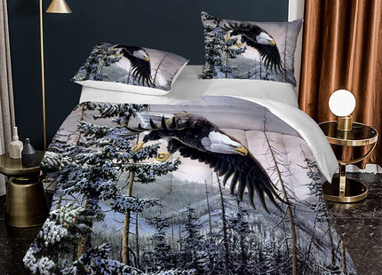 Albideyaa Wildlife Bald Eagle Kids Comforter Sets Full Size Bed Bedding Set Nature Snow Forest 3D Print Duvet Animal Theme Boys Girls Teens Adult Quilt Set with 2Pillowcase