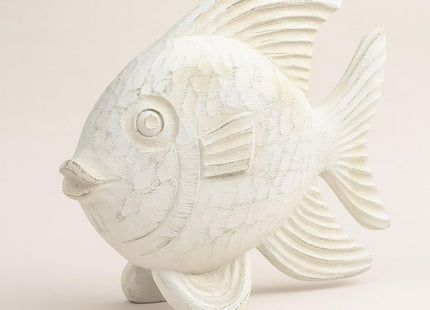 Coastal Fish Decorative Figurine – Handcrafted Polyresin Nautical Decor Sculpture – Figurines & Sculptures Home Decor for Office, Bedroom & Living Room – 10", Whitewash