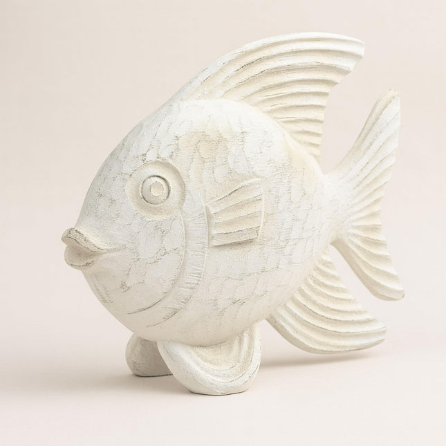 Coastal Fish Decorative Figurine – Handcrafted Polyresin Nautical Decor Sculpture – Figurines & Sculptures Home Decor for Office, Bedroom & Living Room – 10", Whitewash