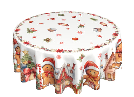 juniissl Christmas Gingerbread Man Tablecloth Washable Round Table Cover for Kitchen Dining Decoration 60 Inch