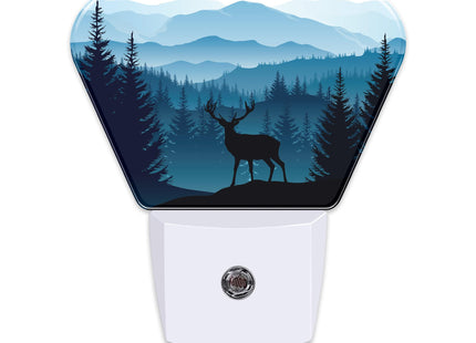 Uiaoiais Blue Misty Mountains Plug in Night Lights, Deer Nightlight Plug Into Wall Dusk to Dawn Sensor for Kid Girls Boys Women Men Bedroom, Hallway, Kitchen, Bathroom, Stairs Decor