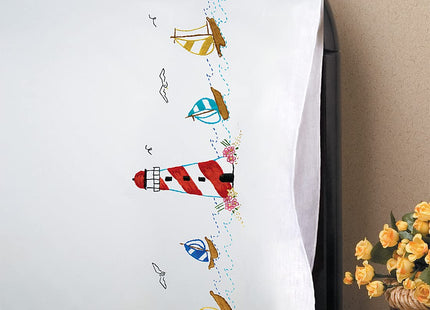 Design Works Crafts Lighthouse Stamped for Embroidery Pillowcases,Standard