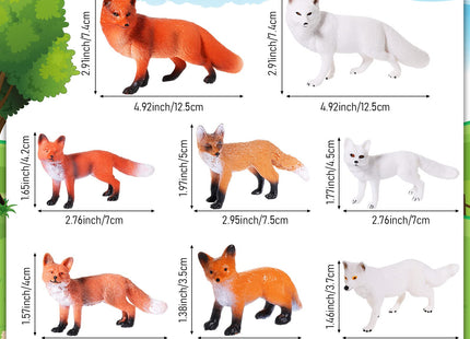 Chalyna 8 Pcs Fox Animal Figures Set Realistic Red Arctic Fox Toys