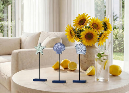 Smile 3 Pcs Wooden Decor Summer Indoor Decorations, Starfish Shell Style, Summer Table Centerpieces for Home Kitchen Seasonal Display