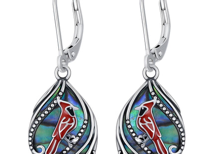 Cardinal Gift Red Cardinal Dangle Earrings Leverback Sliver Abalone Jewelry