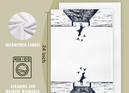 AQYIP Lake Lover Gifts Kitchen Towels, Navy Blue Coastal Beach Dish Tea Towels for Kitchen, Lake Life House Gifts for Women Decorative Hand Towels for Bathroom, 16x24 Inch Set of 2