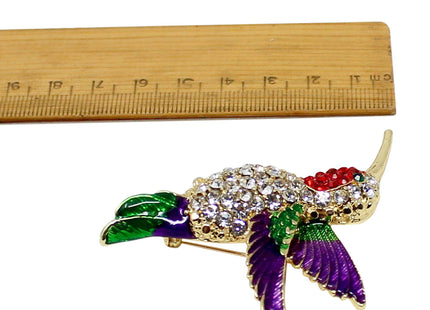 Large Hummingbird Crystal Brooch Pin with Sparkly Multicolor Rhinestones, Unique Bird Costume Jewelry or Hummingbird Gift for Women