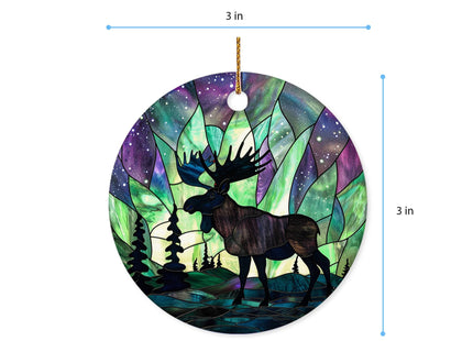 HYPESTYLE Northern Lights Christmas Moose Ornament, Holiday Present Idea, Heirloom Keepsake, Round Ceramic Ornament for Tree, Winter Reindeer Decoration