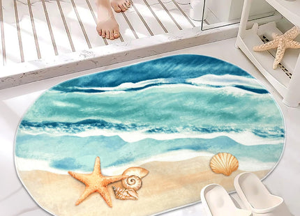 Beach Bathroom Rugs, Starfish Seashell Beach Rug, 21x31 in, Soft and Absorbent Bath Mat, Non-Slip Backing, Summer Oval Mat Floor Rug for Bathroom, Kitchen, Entryway Decor