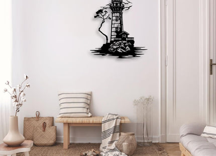 LIYOUYA Lighthouse Metal Wall Decor - Nautical Sea View Room Decor Black Wall Art Home Decor for Living Room, Bedroom, Dining Room, Porch (Black)