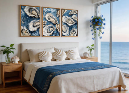 IARTTOP Oyster Wall Art Blue Seashell Wall Decor Seafood Oysters Artwork