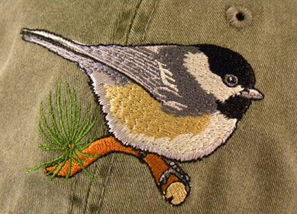 Tom's Bird Feeders Chickadee Embroidered Cotton Cap Green