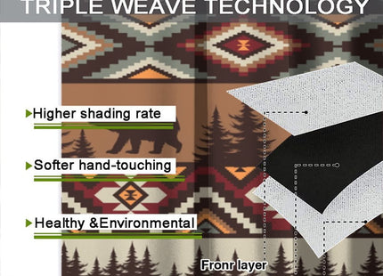 SHElifestyle Bear Tribal Aztec Curtains, Rustic Fir Tree Cabin Country Lodge Camping Window Treatments Retro Abstract Geometric Blackout Window Drapes for Bedroom Living Room 42x45in