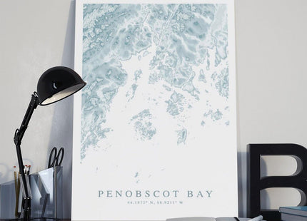 DUYIGCR Penobscot Bay Maine Map, Coastal Canvas Poster Bedroom Sports Landscape Office Room Decor Gift Frame 12" L X 18" W