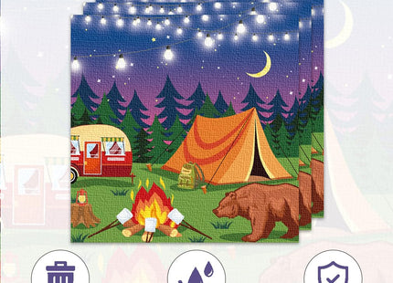 Frypeas 40pcs Camping Party Supplies Campfire Hiking Camper Theme Birthday Paper Plates and Napkins Set for Boys Kids Campfire Barbecue Birthday Party