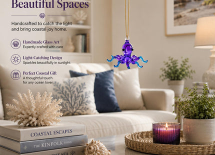Blown Glass Octopus Suncatcher Purple Aqua 2" Home Decor, Room Decor