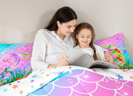 Feelyou Mermaid Comforter Set Toddler Size Ocean Fish Scales Bedding Set for Kids Boys Girls Rainbow Duvet Quilt Nautical Sea Animal Bedroom Decor Underwater Theme 2 Pcs with 1 Pillow Cases
