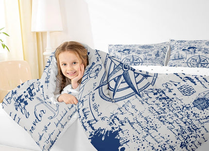jejeloiu Anchor Decor Themed Ocean Comforter Set Queen Size Kids Boys
