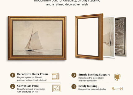 White Sailboat Seascape Vintage Gold Framed Wall Art 8x10 inch
