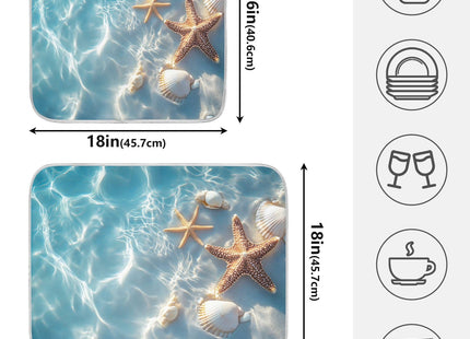 Starfish and Seashell on The Summer Beach Dish Drying Mat for Kitchen Counter Absorbent Microfiber Small Drying Pad Dish Mats for Kitchen Countertops 16 x 18 Inch