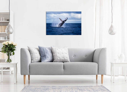 Humpback Whale Jumping Out Water Canvas Wall Art Picture Print Home Decor (24x16in)
