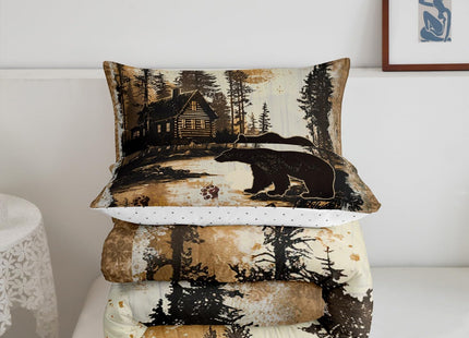 Feelyou Rustic Cabin Bear Comforter Set Forest Animal Wildlife Hunting Theme Bedding Set King Size for Boys Girls Farmhouse Black Bear Comforter Brown Farmhouse Bed Set for All Season