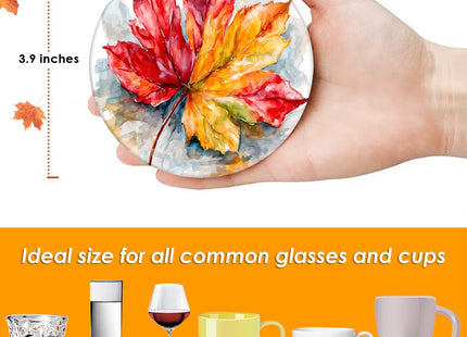 Bribay Fall Coasters for Drinks, Set of 6, Ceramic Stone Maple Leaf