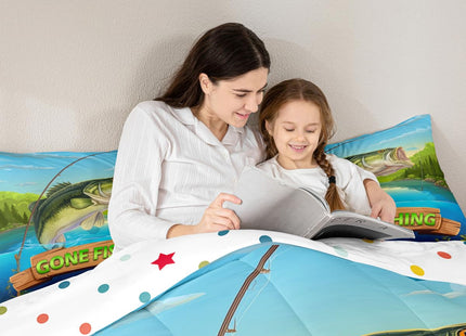 Castle Fairy Teens Lake Fishing Comforter Set Queen Size,Bass Fish Bedding Set for Kids Boys Girls Bedroom Decoration,Fish Rod Bed Duvet Insert,Hunting and Fishing Comforter with 2 Pillowcases