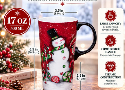 Topadorn 17oz Snowman Peppermint Ceramic Coffee Mug with Lid