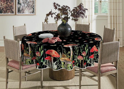 Horaldaily Mushroom Black Tablecloth, 70x70 Inch Round